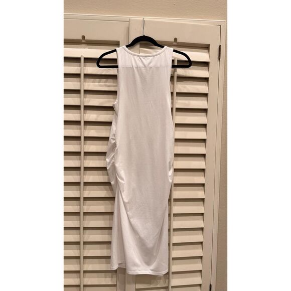 Motherhood Maternity White Sleeveless Side-Ruched Henley Dress - Size M - Picture 2 of 3
